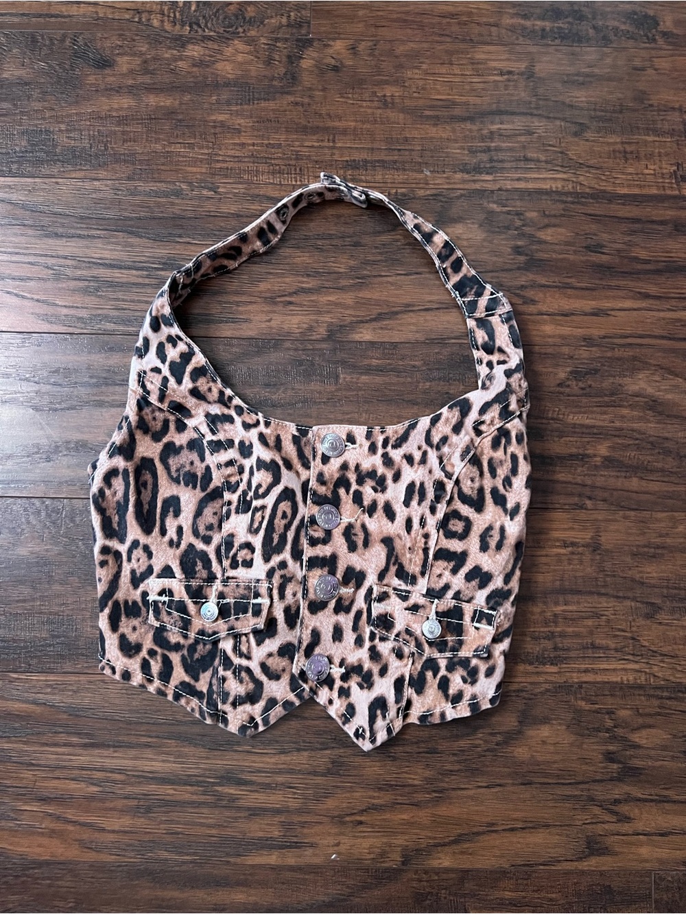 True Religion Leopard Print Halter Tank Top in Tan and Black